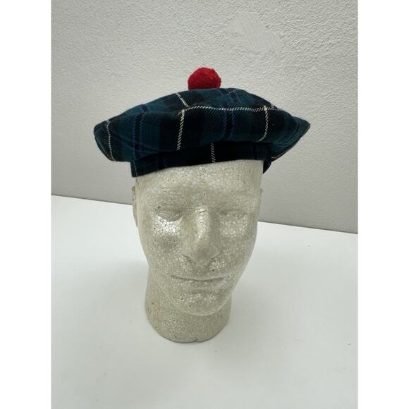The London Hat & Cap Montreal Beret Hat Scottish Green Plaid Cap Vintage - Picture 1 of 12